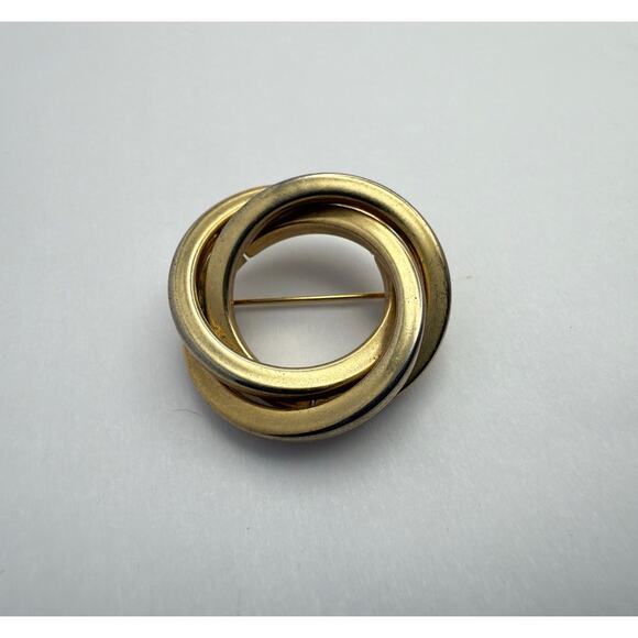 Vintage 80s Modernist "Trinity" Knot Brooch Gold & Silver Tone - Picture 1 of 8